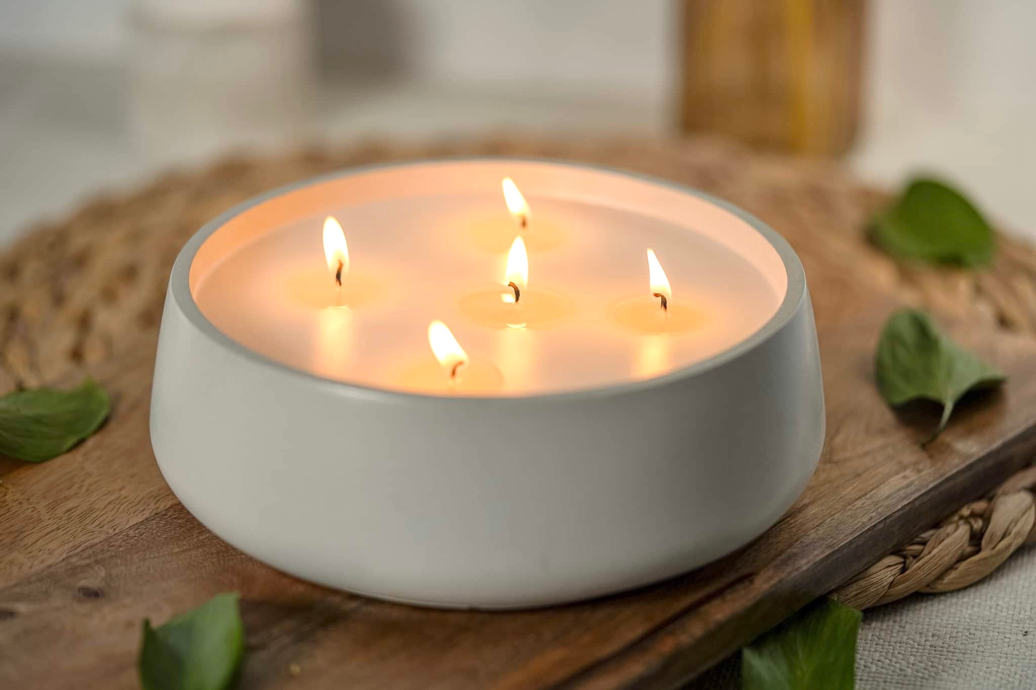 Elegant 4-Wick Stone Candle Bowl